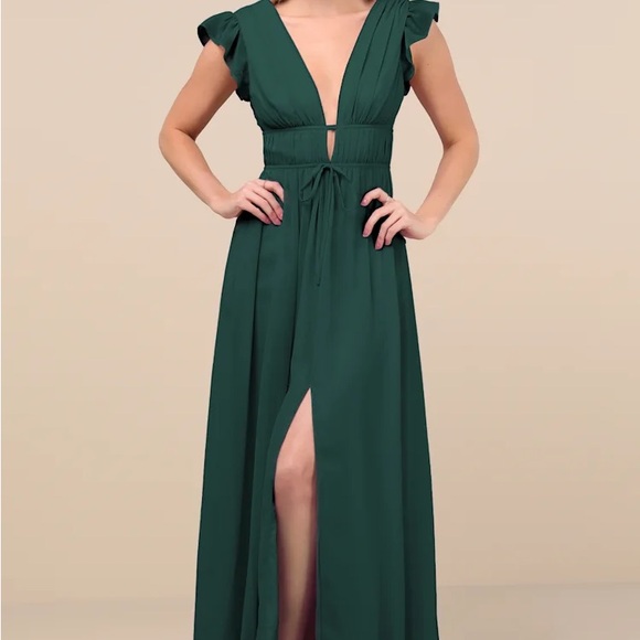 I'm All Yours Emerald Green Ruffled Maxi Dress - Picture 1 of 8